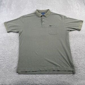 Faconnable Polo Shirt Mens Large‎ Green Blue Stripes Short Sleeves Preppy